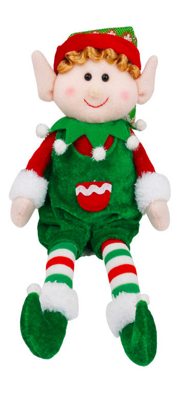 Pupazzo Elfo Natalizio H30 cm Seduto in Tessuto Verde o Rosso