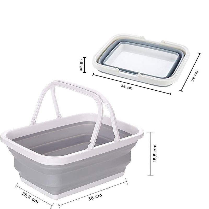 Bacinella Contenitore Salvaspazio 9 Litri Pieghevole Multiuso con Manici Grigio