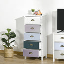 Mobile Cassettiera con 5 Cassetti Colorati Comò Alto e Salvaspazio in MDF Multicolore Blu      