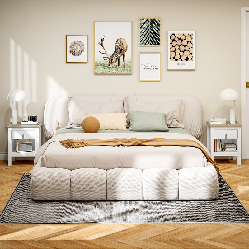 Set 2 Comodini con Cassetto e Ripiano Aperto 45x40x55 cm in Legno Bianco e Rovere   