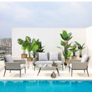 Set Salotto da Giardino Divano 2 Poltrone e Tavolino in Alluminio e Rattan Luxury