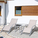 Set di 2 Lettini Prendisole 59x169x66 cm e Tavolino con Piano in Vetro Crema      