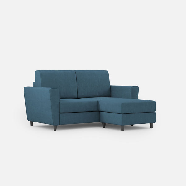 sconto Divano 2 Posti con Pouf 172x145x85 cm Yasel in Tessuto Avio