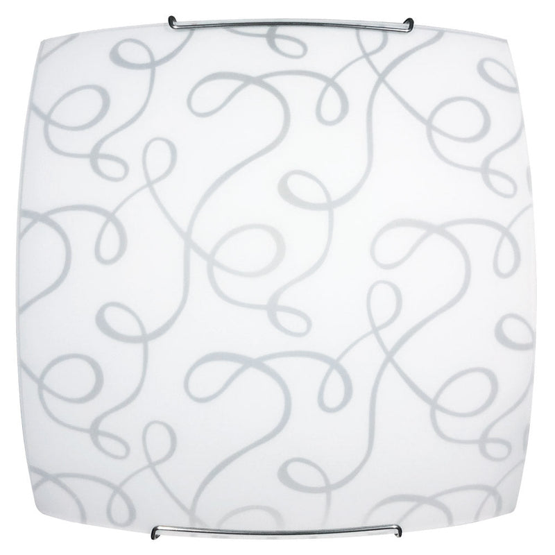 Plafoniera 2xE27 Ganci Cromo Vetro Lastra Bianco Decorato Fantasia E-Energy Marilena