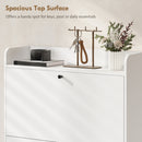 Mobile Scarpiera Slim 80x24x101 cm con 2 Cassetti a Ribalta e Ripiani Regolabili in Legno e Metallo Bianco      