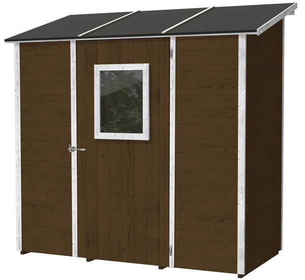 sconto Gartenbox aus Holz für Werkzeuge 207 x 102 x 224 cm mit Tür und Fenster Ecla Nussbaum
