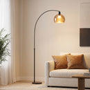 Lampada da Terra ad Arco 90x26x180 cm con Interruttore a Pedale in Metallo e Marmo Nero e Grigio Fumo      