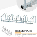Rastrelliera Porta Biciclette 5 Posti 145×33×27 cm in Acciaio Argento