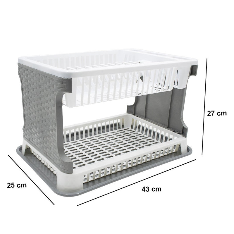 Scolapiatti da Appoggio in Plastica 2 Livelli in Rattan per Lavello Cucina