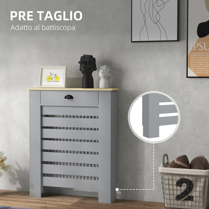 Copritermosifone a Doghe 78x19x95.5 cm Copricalorifero a Griglia con Cassetto in MDF Grigio      