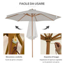 Ombrellone da Giardino Ø300x250H cm Palo in Legno e 8 Stecche Grigio  