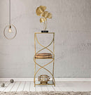 Porta Telefono Twisty Square 30x30x80 cm in Ferro e Specchio e MDF Oro