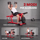 Leg Extension e Curl 3 in 1 58x163x118 cm Capacità 300 kg in Acciaio e Pelle PU Rosso Nero      