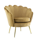 Poltrona Imbottita Schienale a Conchiglia in Velluto Piedi Oro Marrone