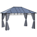 Gazebo da Giardino 4x3m con Zanzariere Tetto in Policarbonato Grigio
