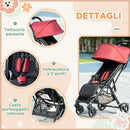 Passeggino Leggero per Bambini Pieghevole 128x58x106 cm con Tettuccio in Alluminio e Tessuto Oxford Rosso e Nero