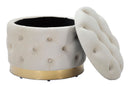 Puff Contenitore Rich Crema Ø55x42 cm in Legno Spugna Poliestere e Acciaio Crema e Oro