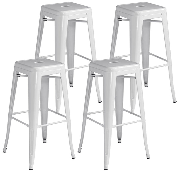 acquista Satz mit 4 stapelbaren Hockern 44 x 44 x 77 cm aus elfenbeinfarbenem, verzinktem Blech