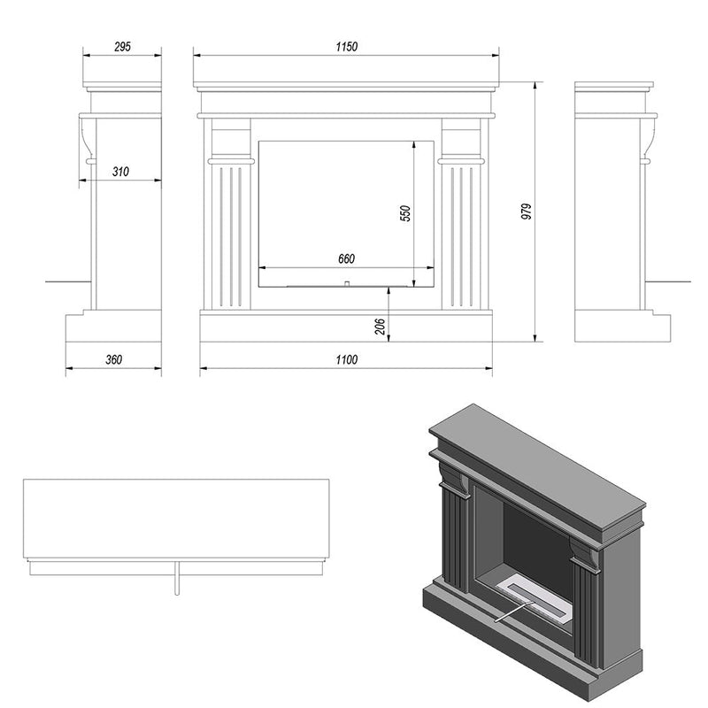 Camino a Bioetanolo da Pavimento 115x97,9 cm Flig Trenton