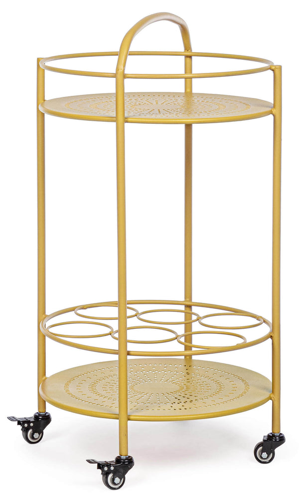 acquista Küchenwagen 45x81 cm mit Flaschenhalter und ockerfarbenen Stahlrädern