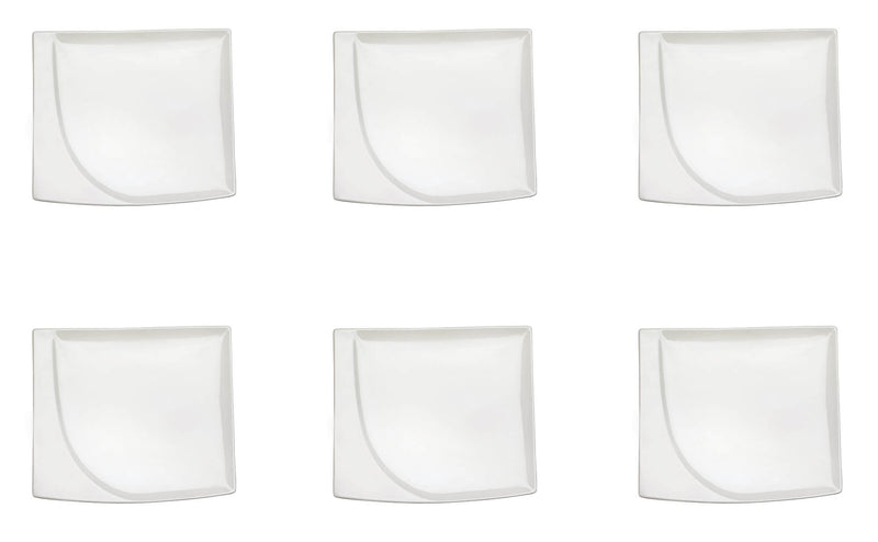 Set 6 Piatti Snack Rettangolari 20,5x18x1,5 cm in Porcellana Allluminica Kaleidos Aluxina Bianchi