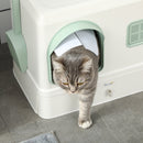 Lettiera per Gatti Chiusa 50x40x40 cm con Deodoranti Vassoio e Paletta Verde e Bianco  
