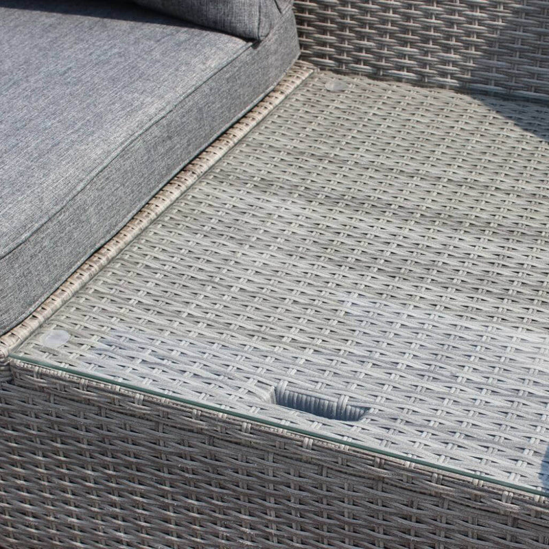 Divano con 2 Pouf Perù con Cuscini in Wicker Grigio