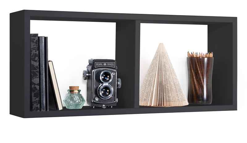 Mensola Rettangolare 2 Scomparti da Parete 70x30x15,5 cm in Fibra di Legno Morgana Nero