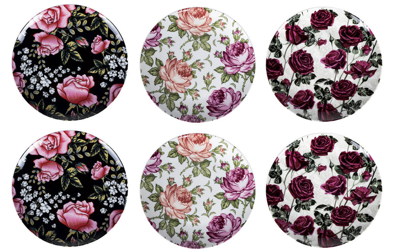 Set 6 Piatti Piani Ø26,5x3 cm  in Porcellana e Gres VdE Tivoli 1996 Rose Baroque