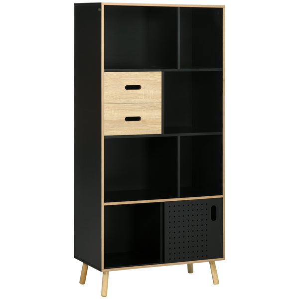Libreria Moderna 80x40x165 cm in MDF e Truciolato Nero e Legno Naturale acquista