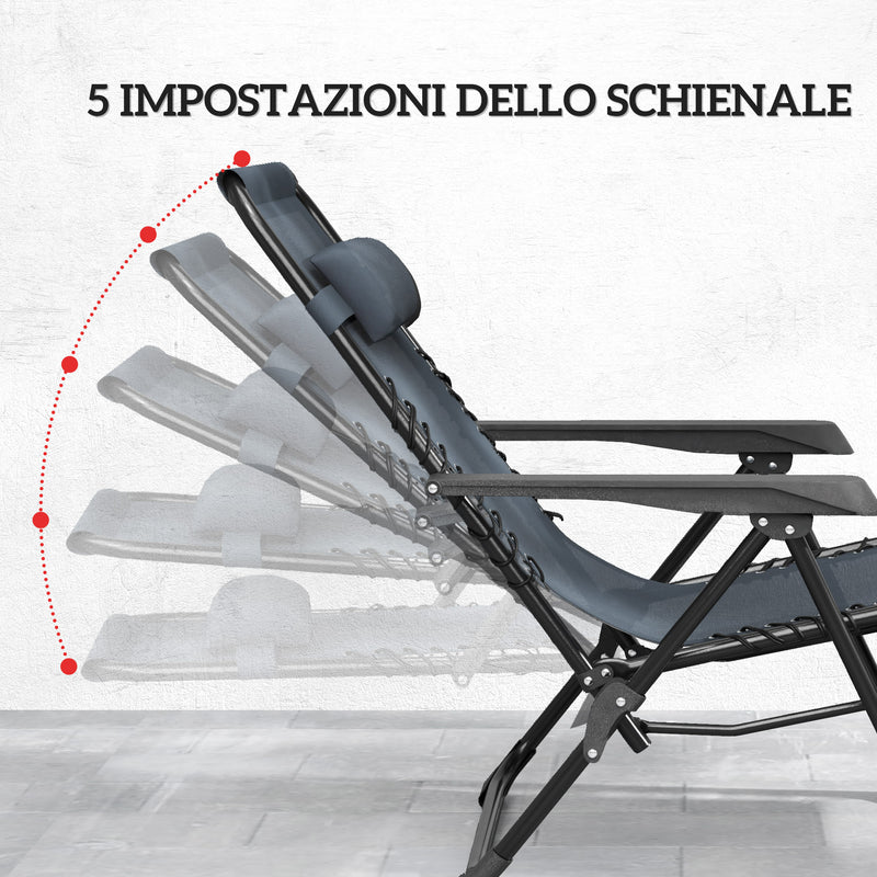 Set 2 Sedie Sdraio a Gravità Zero Pieghevoli e Tavolino Grigio    