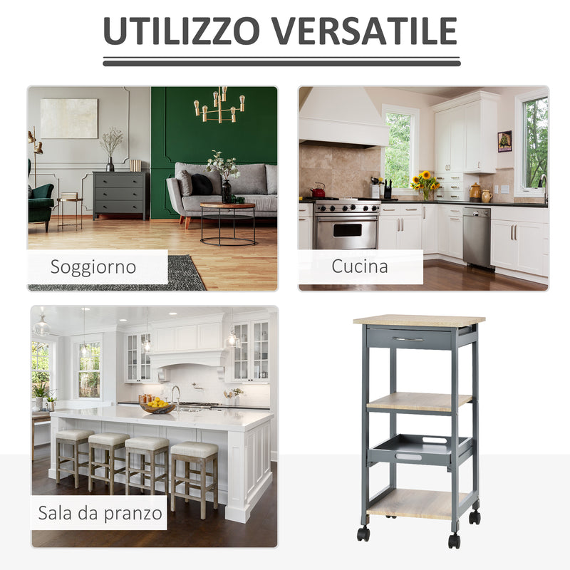 Carrello da Cucina Portavivande 37x37x76 cm in Legno di Pino e MDF Grigio