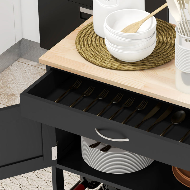 Carrello da Cucina con Portabottiglie Integrato 67x37x87 cm in Legno Nero e Rovere  