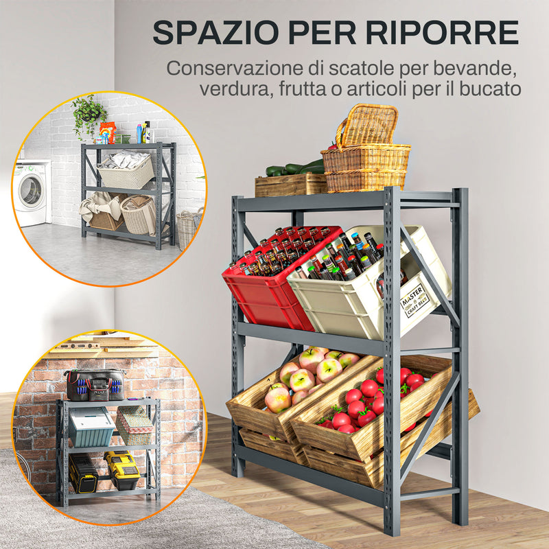 Scaffale Autoportante a 3 Livelli Ripiani Regolabili per 6 Casse di Bevande 110x30x110 cm Grigio