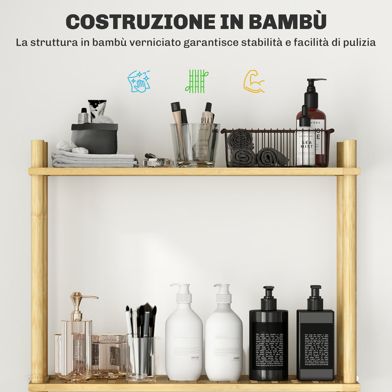 Mobile Sopra WC 63,5x25,5x181 cm a 3 Ripiani a Doghe Salvaspazio in Bambù   