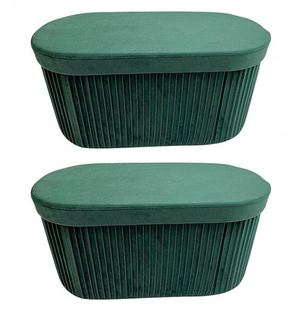 sconto Set 2 Pouf Contenitore 76x38x38 cm Jocelyn in Velluto Verde