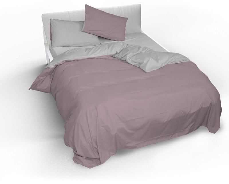 Copripiumino con Sacco e Federe Doubleface Rosa Antico\/Grigio Chiaro
