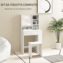 Consolle Trucco 70x40x137 cm con Sgabello e Ripiani a Giorno in Legno Bianco  