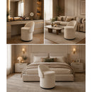 Pouf Contenitore Girevole 48x48x68 cm con Schienale Curvo e Seduta Rimovibile in Teddy Crema      