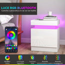 Set 2 Comodini 45x35x52 cm LED a 16 Colori e 4 Modalità con 2 Cassetti in Legno Bianco Lucido      