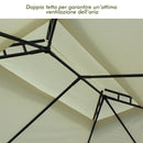 Gazebo da Giardino 3x4m in Acciaio Teli Laterali e Doppio Tetto Crema 