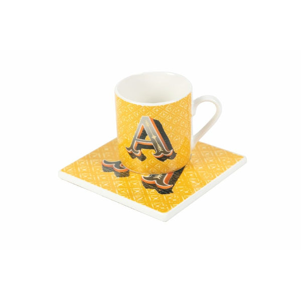 Tazzina da Caffè con Piattino Quadrato A Ø5,3x5,5 cm in New Bone China VdE Tivoli 1996 Monogram online