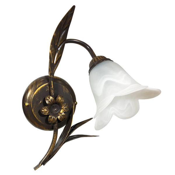 sconto Wandleuchte 1xE14 Braun Gold Rahmen Weiß Schwammglas E-Energy Amelia