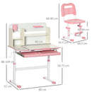 Set Scrivania e Sedia per Bambini da 3 Anni Regolabile Tavolo Inclinabile a 60° con Cassetto e Ripiani in PP e Acciaio Rosa      