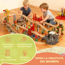 Set Ferroviario 100 Pezzi per Bambini 3+ Anni con Gru Magnetica Treni Ponte Elicottero in Legno      