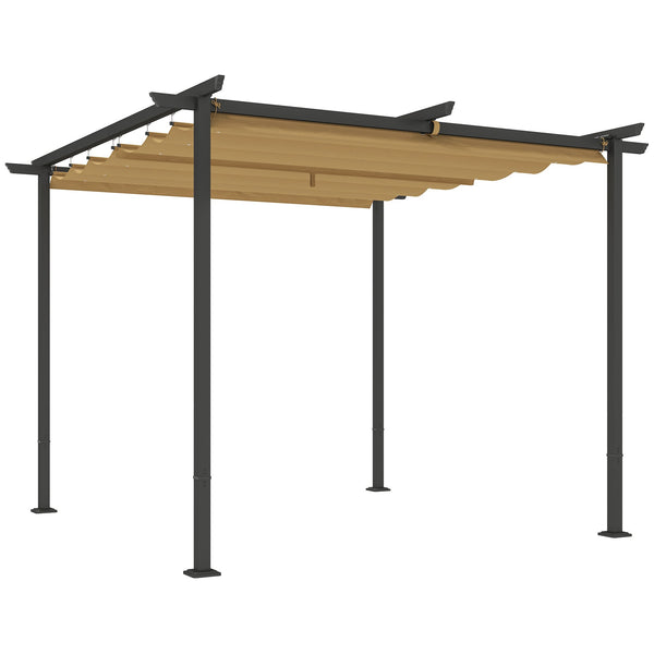 sconto Gazebo Pergola da Giardino 300x300x227H cm con Tetto Retrattile e Fori di Drenaggio Beige e Nero