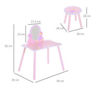 Specchiera Giocattolo per Bambini con Sgabello in Legno Rosa