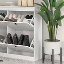 Scarpiera Salvaspazio Slim 105x24x82,5 cm con 4 Ante a Ribalta Ripiani Regolabili e Maniglia per 10-20 Paia in MDF Bianco      