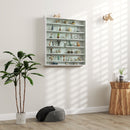 Bacheca Portaoggetti 80x9,5x83 cm a 5 Ripiani Regolabili con Ante in Vetro in Pannello Truciolare Bianco      