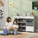 Mobile Portagiochi per Bambini 105x30x80 cm con 11 Cestini in Tessuto Armadietto e Ripiani in MDF Bianco      